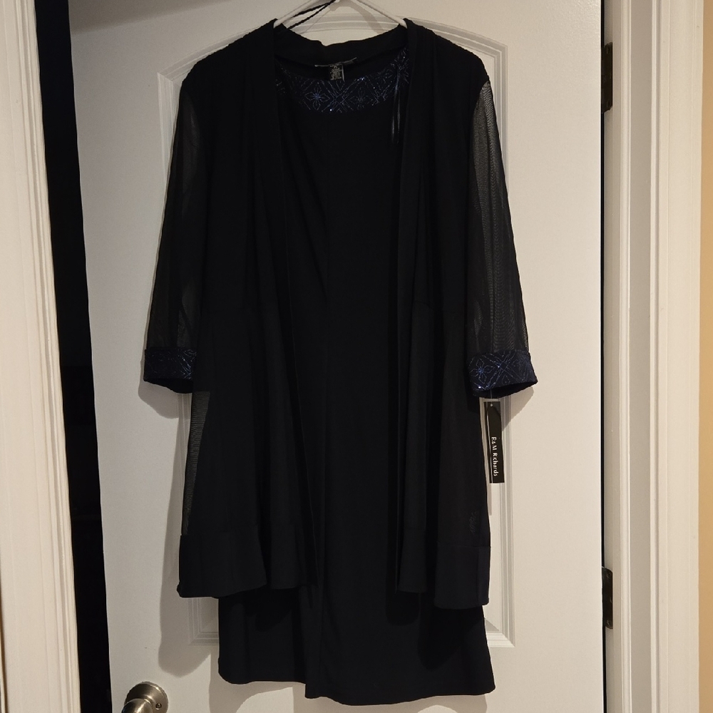 R&M Richards Black Dress with Sheer Embroidered Sleeves